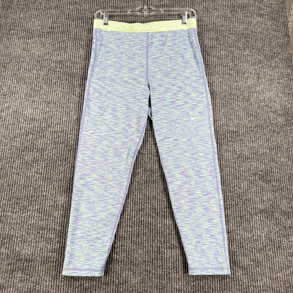 Nike‎ Pro Leggings Womens Large Purple Green Dri Fit Workout Active Lifting Gym
